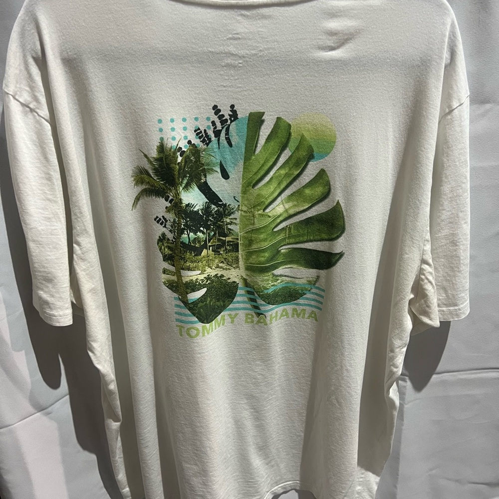 Tommy Bahama Cream Tee with Green Tropical Leaf Graphic
